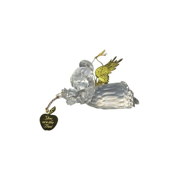 Vtg Acrylic Lucite Angel With Brass Wings “ You Are The Best ” Apple Ornament - Picture 1 of 5